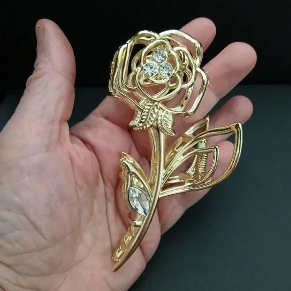 NEW Rose Flower Metal Hair Clip Strong Claws Gold Beautiful Heavy Duty Classic - Picture 2 of 10